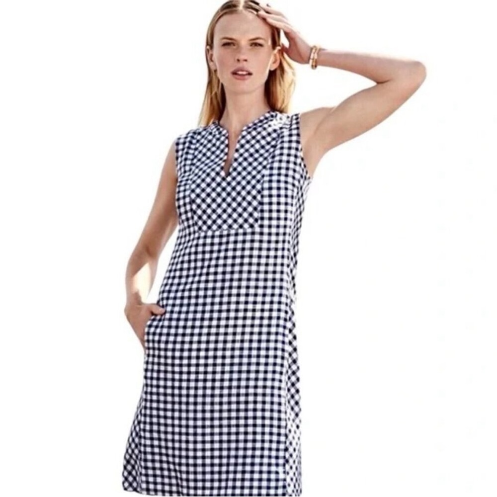 Tommy Bahama Gingham Blue White Checkered Linen Shift Dress